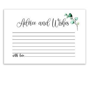 Wedding Cards advice with pens 70 count 4x6 cards eucalyptus green nature garden